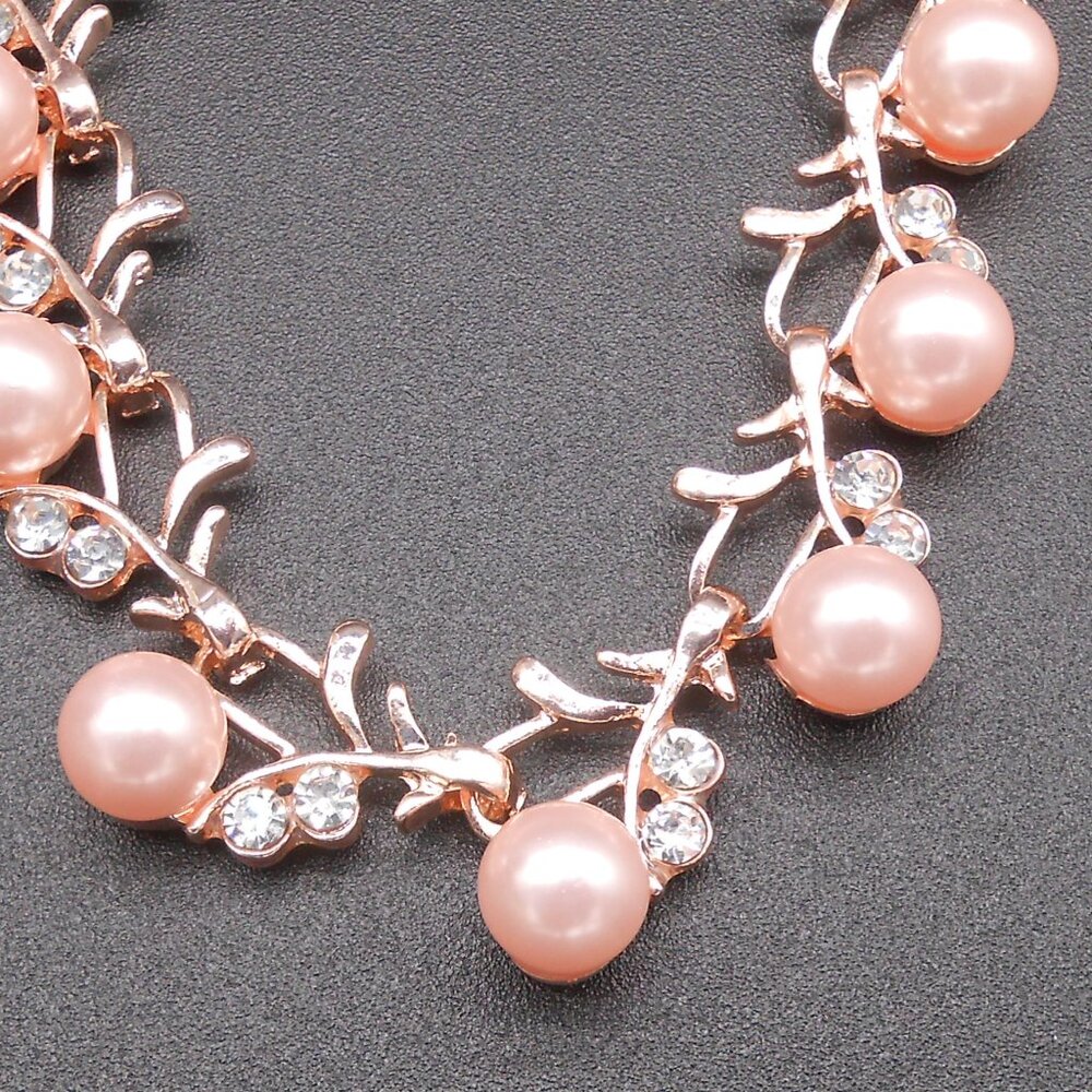 Necklace, Pink Color Shell Pearl and White Crystal Necklace - Picture 9 of 12